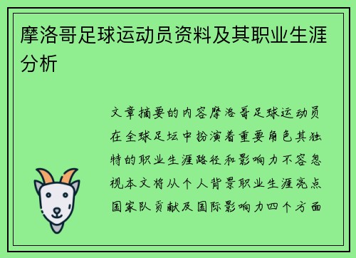 摩洛哥足球运动员资料及其职业生涯分析